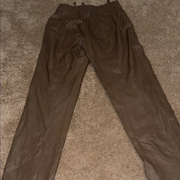 Women's Brown Vintage Straight Leg Leather Pants - size 10. B8 - Picture 4 of 6